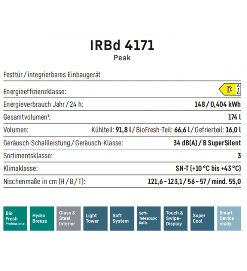 LIEBHERR利勃海尔 IRBd 4171 生物养鲜 嵌入式单门冰箱